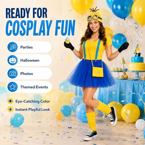 Women's Yellow and Blue Character Costume Set, Tutu Skirt, Beanie, Goggles, Suspenders in Saudi Arabia