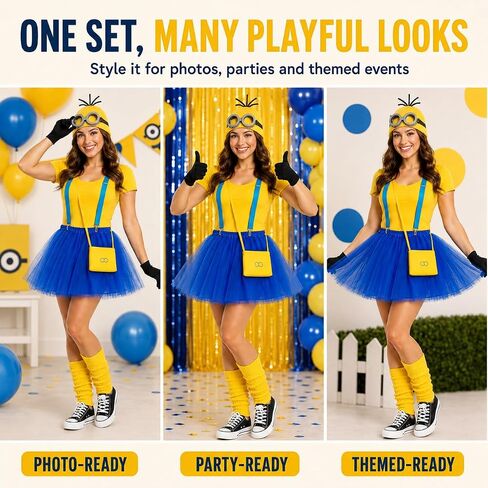 Women's Yellow and Blue Character Costume Set, Tutu Skirt, Beanie, Goggles, Suspenders in Saudi Arabia
