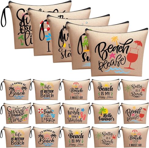 20 PCS Beach Makeup Bags - Summer Beach Association Beach Beachities Bactore Pouch Zipper Bags ، Cruise Travel Essentials At Survival Gifts Party Form in Kuwait