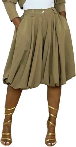 Womens Wide Leg Capri Pants Summer High Waisted Baggy Pleated Balloon Pants Lightweight Cropped Pants in Saudi Arabia