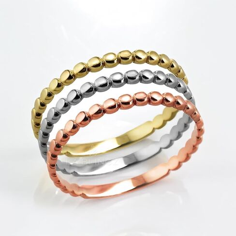 LA BLINGZ Dainty Solid Gold Beaded Ring Band for Women – 10K/14K Stackable Yellow, White & Rose Gold Ring – Delicate Minimalist Jewelry in Saudi Arabia
