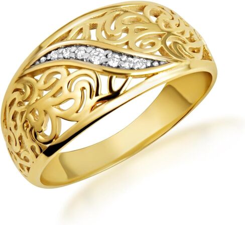 Claddagh Gold 10K &14K Two Tone Gold Diamond Filigree Band Ring Available In Yellow/Rose/White with Multiple Ring Size in Saudi Arabia