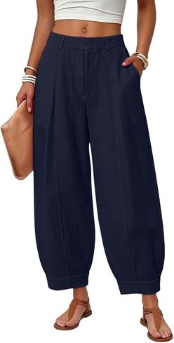Linen Barrel Pants Women Elastic Waist Business Casual Pull On Pant Tall Summer Boho Beach Cinch Bottom Lounge Pant in Saudi Arabia