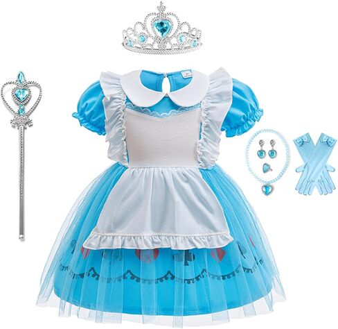 Wonderland Princess Girls Dress Costume with Crown Wand Jewelry Accessories for Toddler Halloween Birthday Party in Saudi Arabia