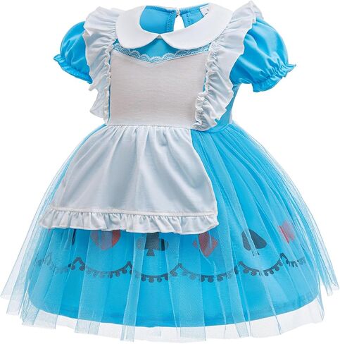 Wonderland Princess Girls Dress Costume with Crown Wand Jewelry Accessories for Toddler Halloween Birthday Party in Saudi Arabia
