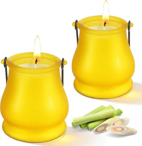 Citronella Candles Outdoor, 2 Pack 20oz Soy Wax Large Citronella Candles, 120 Hours Long Lasting Lemongrass Jar Candles Lantern for Patio Garden Camping Balcony Backyard Home, Summer Gift in Saudi Arabia