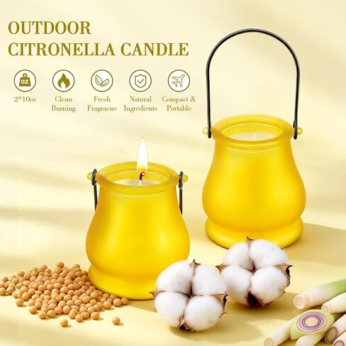 Citronella Candles Outdoor, 2 Pack 20oz Soy Wax Large Citronella Candles, 120 Hours Long Lasting Lemongrass Jar Candles Lantern for Patio Garden Camping Balcony Backyard Home, Summer Gift in Saudi Arabia