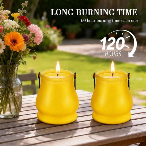 Citronella Candles Outdoor, 2 Pack 20oz Soy Wax Large Citronella Candles, 120 Hours Long Lasting Lemongrass Jar Candles Lantern for Patio Garden Camping Balcony Backyard Home, Summer Gift in Saudi Arabia