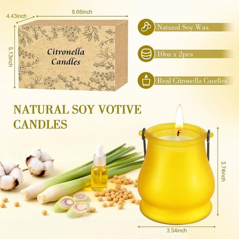 Citronella Candles Outdoor, 2 Pack 20oz Soy Wax Large Citronella Candles, 120 Hours Long Lasting Lemongrass Jar Candles Lantern for Patio Garden Camping Balcony Backyard Home, Summer Gift in Saudi Arabia