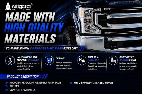 Headlamp Replacement For Ford F-550 Super Duty 2020 2021 2022 Only Factory Halogen Headlight Assembly With Bulbs, Left & Right Side, FO2502405, FO2503405 / LC3Z-13008-B, LC3Z-13008-A DOT/SAE Compliant in Kuwait