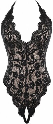 Sexy Lingerie for Women Hollow Out Floral Lace Bodysuit One Piece Lingerie Tight Open Cut Deep V Teddy Underwear in Kuwait