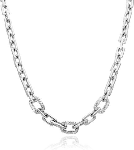 ARSIS Platinum Plated Cuban Link Chain Necklace for Women, Paperclip Chain Necklace with Cubic Zirconia, Chunky Men Necklace Jewelry in Saudi Arabia