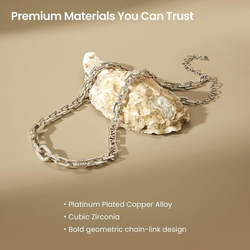 ARSIS Platinum Plated Cuban Link Chain Necklace for Women, Paperclip Chain Necklace with Cubic Zirconia, Chunky Men Necklace Jewelry in Saudi Arabia