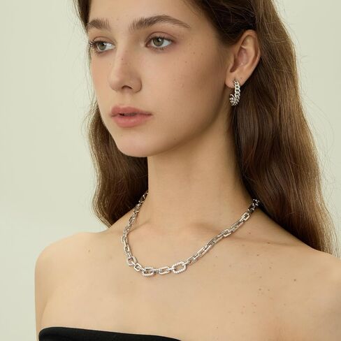 ARSIS Platinum Plated Cuban Link Chain Necklace for Women, Paperclip Chain Necklace with Cubic Zirconia, Chunky Men Necklace Jewelry in Saudi Arabia