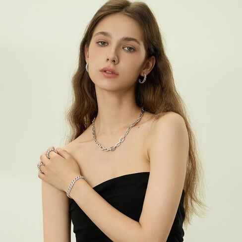 ARSIS Platinum Plated Cuban Link Chain Necklace for Women, Paperclip Chain Necklace with Cubic Zirconia, Chunky Men Necklace Jewelry in Saudi Arabia