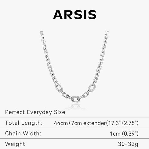 ARSIS Platinum Plated Cuban Link Chain Necklace for Women, Paperclip Chain Necklace with Cubic Zirconia, Chunky Men Necklace Jewelry in Saudi Arabia