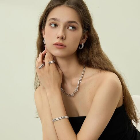 ARSIS Platinum Plated Cuban Link Chain Necklace for Women, Paperclip Chain Necklace with Cubic Zirconia, Chunky Men Necklace Jewelry in Saudi Arabia