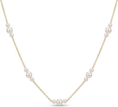 14K Gold Pearl Station Necklace for Women,Freshwater Cultured Pearl Choker Necklaces for Christmas Anniversary Birthday Her Mom Wife 14+1+1 Inch in Saudi Arabia