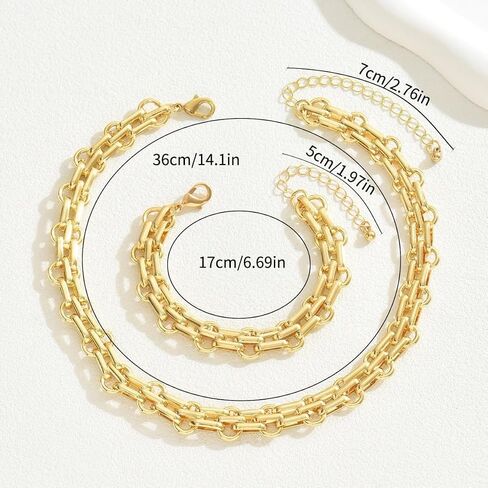 Gold Chunky Chain Necklace Bracelet Set for Women, Thick Link Chain Jewelry Set, Layered Statement Necklace, Adjustable Bracelet, Trendy Minimalist Fashion Accessories Gift in Saudi Arabia