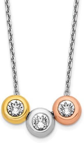 Diamond2Deal Sterling Silver Rhodium-Plate Gold/Rose-tone Triple Crystal Neckl in Kuwait