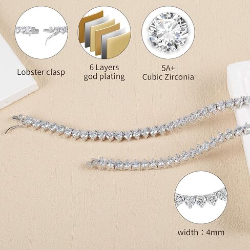 Graduated Tennis Necklace for Women Men 18K White/Yellow Gold Plated 5A 4.0mm 3 Prong Round Cubic Zirconia Cut Faux Diamond tennis chain | Exquisite festival gifts | Sizes 16" - 22" in Kuwait