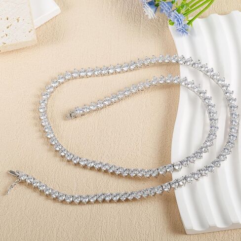 Graduated Tennis Necklace for Women Men 18K White/Yellow Gold Plated 5A 4.0mm 3 Prong Round Cubic Zirconia Cut Faux Diamond tennis chain | Exquisite festival gifts | Sizes 16" - 22" in Kuwait