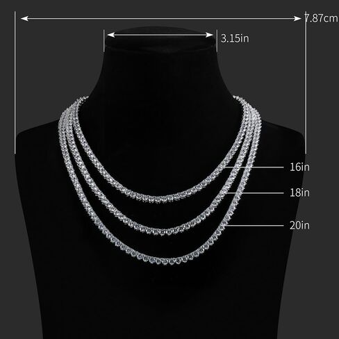 Graduated Tennis Necklace for Women Men 18K White/Yellow Gold Plated 5A 4.0mm 3 Prong Round Cubic Zirconia Cut Faux Diamond tennis chain | Exquisite festival gifts | Sizes 16" - 22" in Kuwait