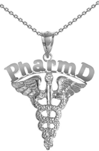 NursingPin - Pharm D Charm with Diamond on Necklace in Silver for Pharmacists in Saudi Arabia