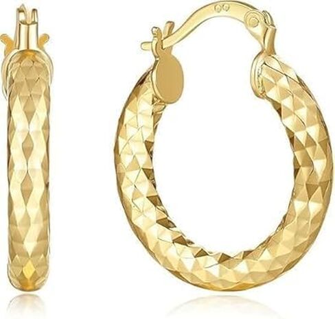 أقراط طارة ذهب 14K أقراط طارة ذهب للنساء التجاعيد الملمس القرط للنساء الأطواق هيبوالرجينيك المرأة القرط in Kuwait