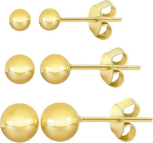 Gold Stud Earrings for Women 14K Gold Ball Stud Earrings Hypoallergenic Earring (3-Pair-Pack) 3MM 4MM 5MM with Butterfly Pushbacks in Saudi Arabia
