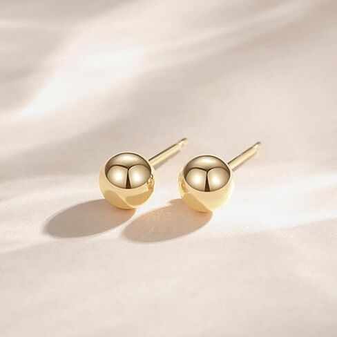 Gold Stud Earrings for Women 14K Gold Ball Stud Earrings Hypoallergenic Earring (3-Pair-Pack) 3MM 4MM 5MM with Butterfly Pushbacks in Kuwait