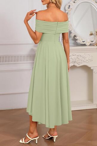 Pinup Fashion Women's Off Shoulder Cocktail Dress - Semi Formal Party Wedding Guest High Low A Line Midi Dresses in Kuwait