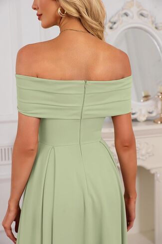 Pinup Fashion Women's Off Shoulder Cocktail Dress - Semi Formal Party Wedding Guest High Low A Line Midi Dresses in Kuwait