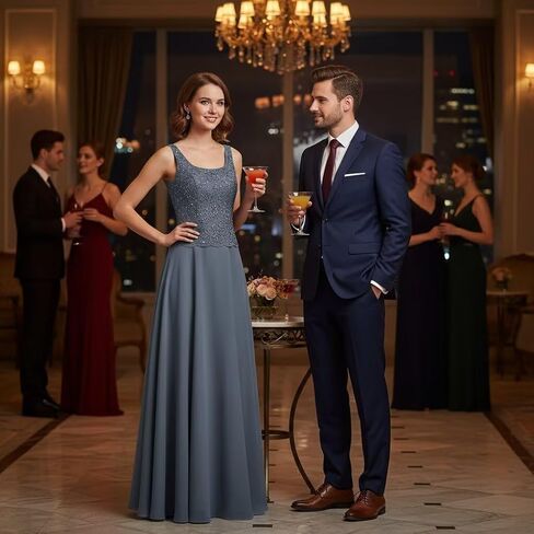 2 Piece Mother of The Bride Dresses 3/4 Sleeve Long Chiffon Lace Formal Evening Dress with Jacket WT016 in Saudi Arabia