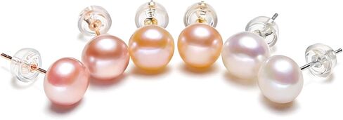 Pearl Earrings Studs for Women 3 Pairs AAAAA+ Freshwater Hypoallergenic Earring stud (18k Gold Plating 925 Sterling Silver) For Wedding Anniversary Birthday Christmas in Saudi Arabia
