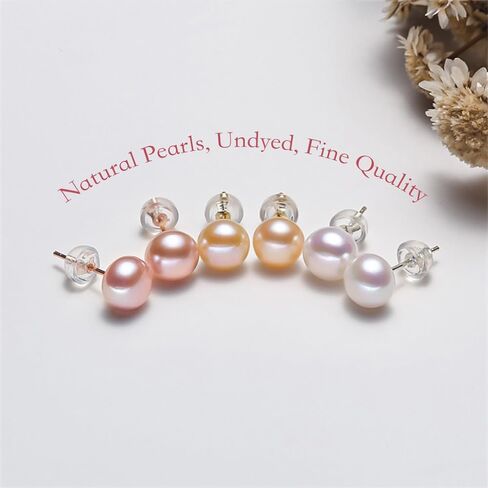 Pearl Earrings Studs for Women 3 Pairs AAAAA+ Freshwater Hypoallergenic Earring stud (18k Gold Plating 925 Sterling Silver) For Wedding Anniversary Birthday Christmas in Saudi Arabia