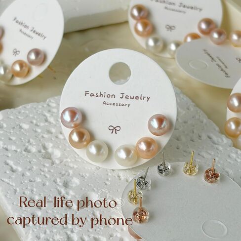 Pearl Earrings Studs for Women 3 Pairs AAAAA+ Freshwater Hypoallergenic Earring stud (18k Gold Plating 925 Sterling Silver) For Wedding Anniversary Birthday Christmas in Saudi Arabia