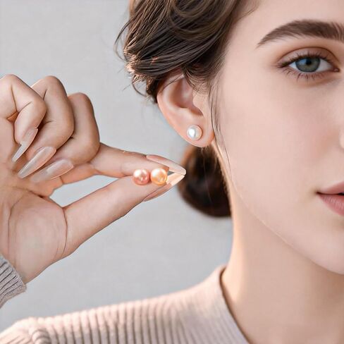 Pearl Earrings Studs for Women 3 Pairs AAAAA+ Freshwater Hypoallergenic Earring stud (18k Gold Plating 925 Sterling Silver) For Wedding Anniversary Birthday Christmas in Saudi Arabia