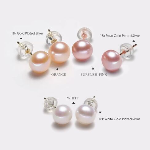 Pearl Earrings Studs for Women 3 Pairs AAAAA+ Freshwater Hypoallergenic Earring stud (18k Gold Plating 925 Sterling Silver) For Wedding Anniversary Birthday Christmas in Saudi Arabia