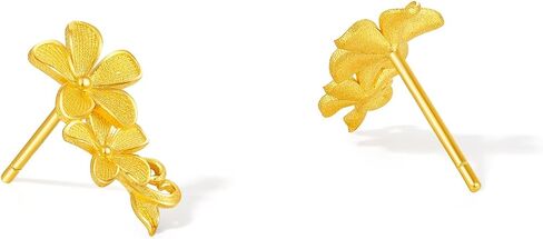 ZHOU LIU FU 24K Solid Gold Flower Earrings Floral Studs Cute Small Dainty Jewelry for Women Mom Daughter Gifts Birthday Anniversary A0922106 in Saudi Arabia