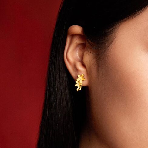 ZHOU LIU FU 24K Solid Gold Flower Earrings Floral Studs Cute Small Dainty Jewelry for Women Mom Daughter Gifts Birthday Anniversary A0922106 in Saudi Arabia