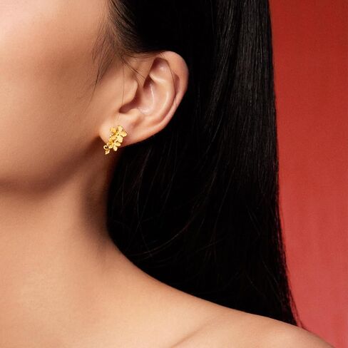 ZHOU LIU FU 24K Solid Gold Flower Earrings Floral Studs Cute Small Dainty Jewelry for Women Mom Daughter Gifts Birthday Anniversary A0922106 in Saudi Arabia
