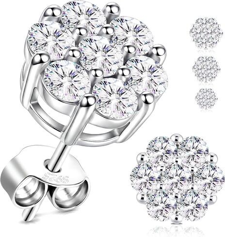 Cluster Earrings, Moissanite Earrings for Women Men, 925 Sterling Silver, D Color VVS1 Brilliant Round Cut, Hypoallergenic Dainty Earrings for Birthday Anniversary Valentine Christmas in Saudi Arabia