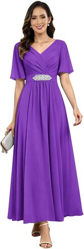Women's Chiffon Mother of The Bride Dresses A Line Pleated Long Formal Wedding Guest Dress in Saudi Arabia