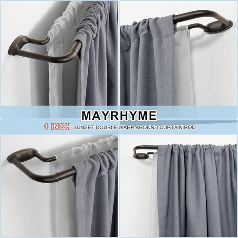 Double Curtain Rods, Wrap Around Curtain Rod for Windows, Internal Splicing 1'' Front and 5/8'' Back Adjustable Curtain Rod with Aluminum Finials and Brackets (Dark Bronze, 28-150") in Saudi Arabia
