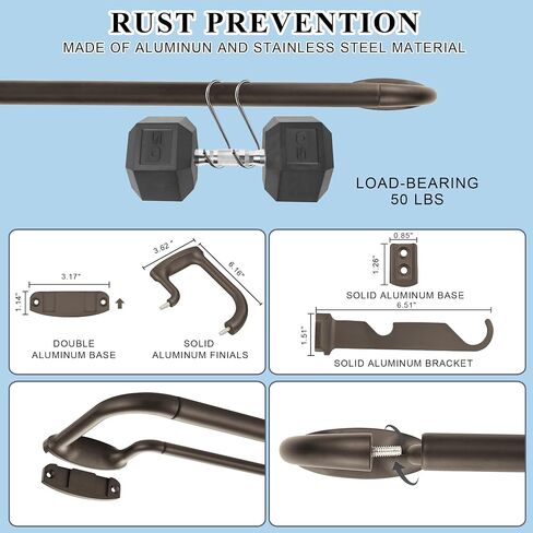 Double Curtain Rods, Wrap Around Curtain Rod for Windows, Internal Splicing 1'' Front and 5/8'' Back Adjustable Curtain Rod with Aluminum Finials and Brackets (Dark Bronze, 28-150") in Saudi Arabia