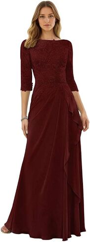 Long Mother of The Bride Dresses for Wedding 3/4 Sleeve Chiffon Lace Applique Ruffles Formal Evening Gown WT007 in Saudi Arabia