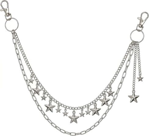 Y2K Punk Layered Pants Chain, Silver Hip Hop Waist Jeans Chain with Charm, Fashion Jewelry Accessory for Men Women Music Festival Cosplay Daily Wear in Saudi Arabia