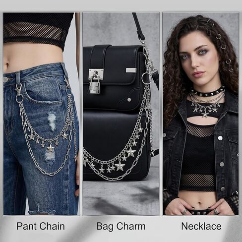 Y2K Punk Layered Pants Chain, Silver Hip Hop Waist Jeans Chain with Charm, Fashion Jewelry Accessory for Men Women Music Festival Cosplay Daily Wear in Saudi Arabia