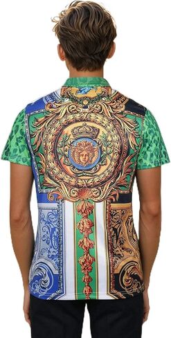 Barabas Men's Multi Color Rhinestone Medusa Floral T-Shirts STP3006 in Saudi Arabia